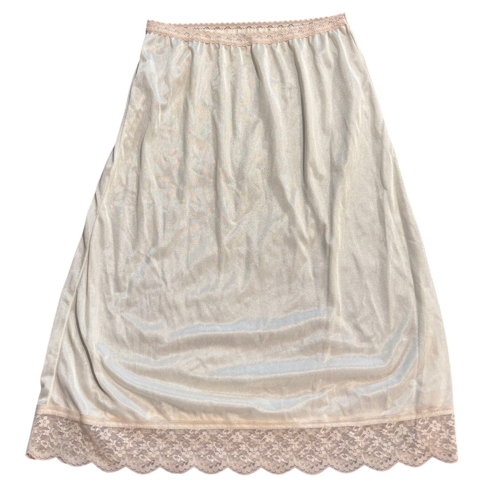 Vintage Cream Lace Trim Half Slip Skirt ILGWU Made in USA Small Lingerie Cream